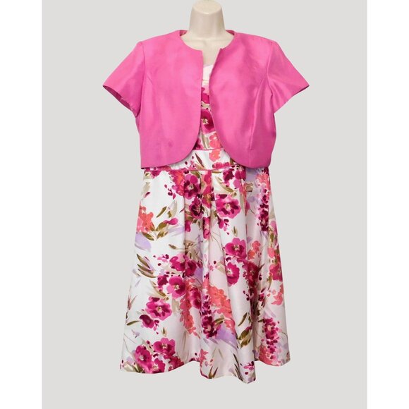 Studio I Floral Dress Pink Jacket Set Womens Size 14 Polyester Spring Summer - Picture 8 of 12